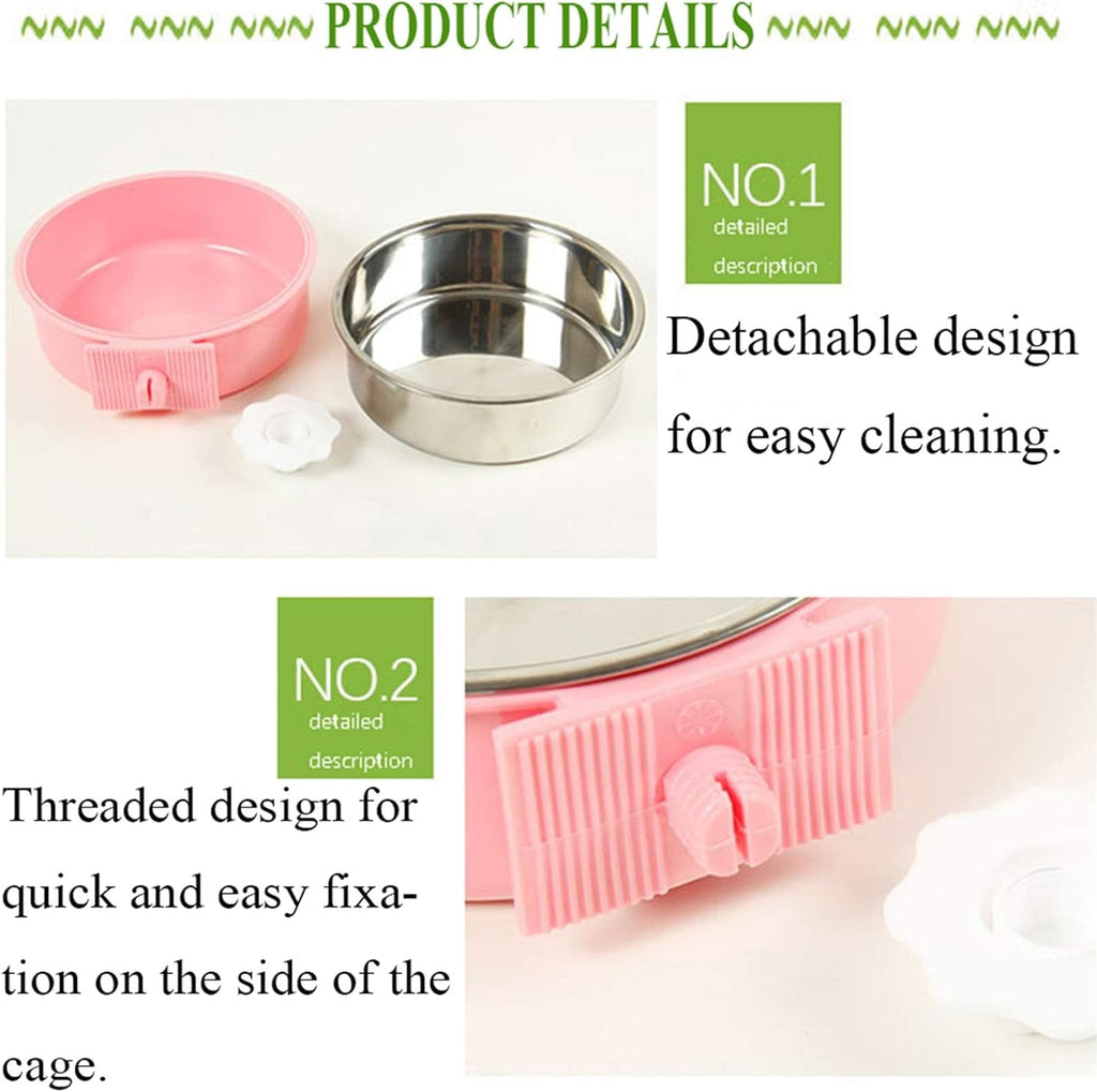 kathson Crate Dog Bowl, Removable Stainless Steel Hanging Pet Cage Bowl Food & Water Feeder Coop Cup for Cat, Puppy, Birds, Rats, Guinea Pigs 6pcs(2×Blue,2×Green,2×Pink)