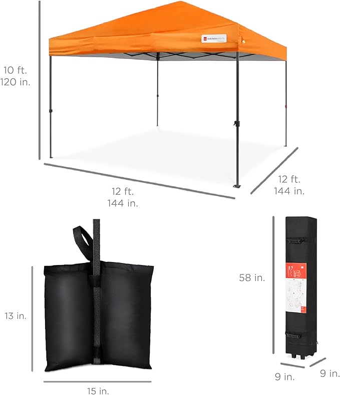 Best Choice Products 12x12ft 1-Person Setup Pop Up Canopy Tent Instant Portable Shelter w/ 1-Button Push, Case, 4 Weight Bags - Orange