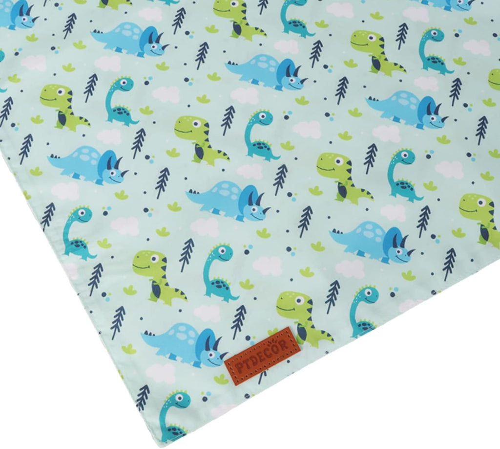 PTDECOR Dinosaurs Dog Bandana, Dinosaurs Design Reversible Pet Scarf Bib, Premium Durable Fabric, Adjustable White Green Bandanas for Medium Large Dogs Pets (Large)