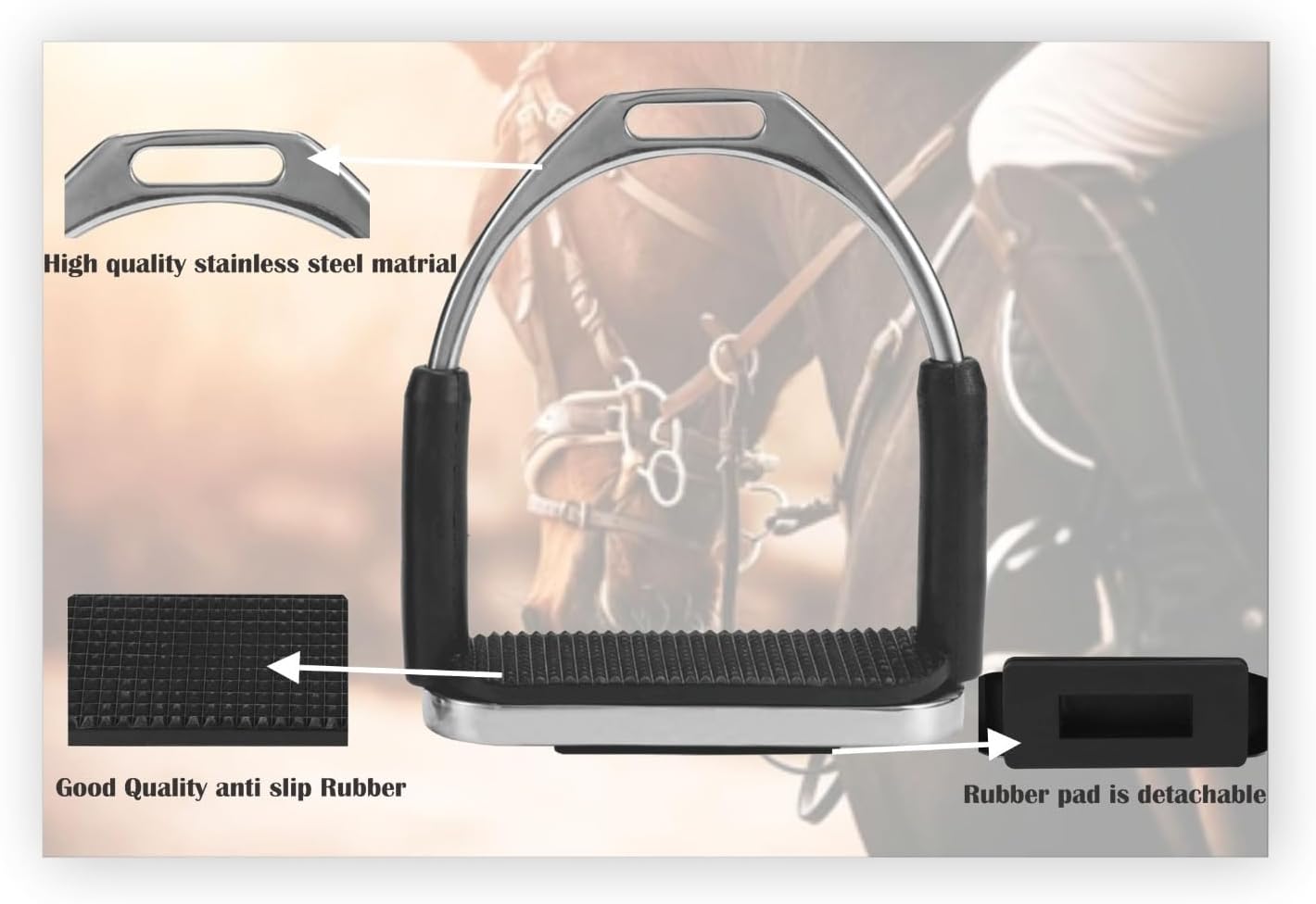 Flex Stainless English Saddle Stirrups Iron Pads Knee Ankle Stress Pain Relief