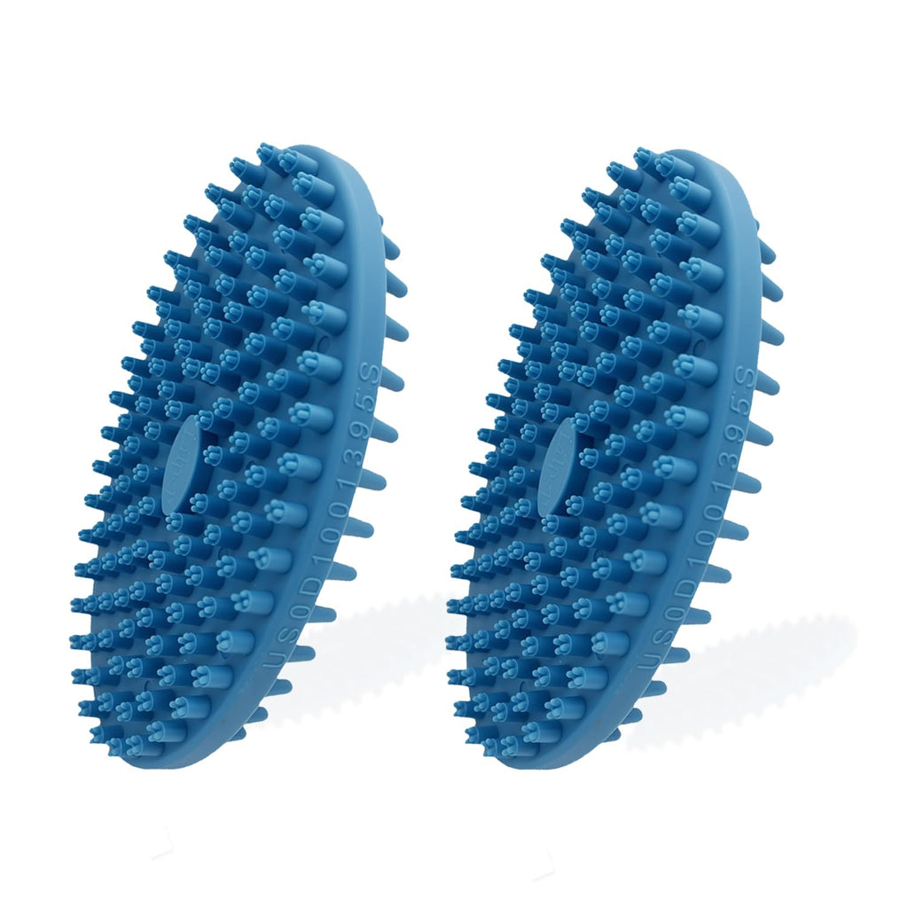 Dog Grooming Brush, Lilpep Pet Shampoo Bath Brush Soothing Massage Rubber Comb with Adjustable Ring Handle for Long Short Haired Dogs and Cats (2 pale blue, 2 sided brush)