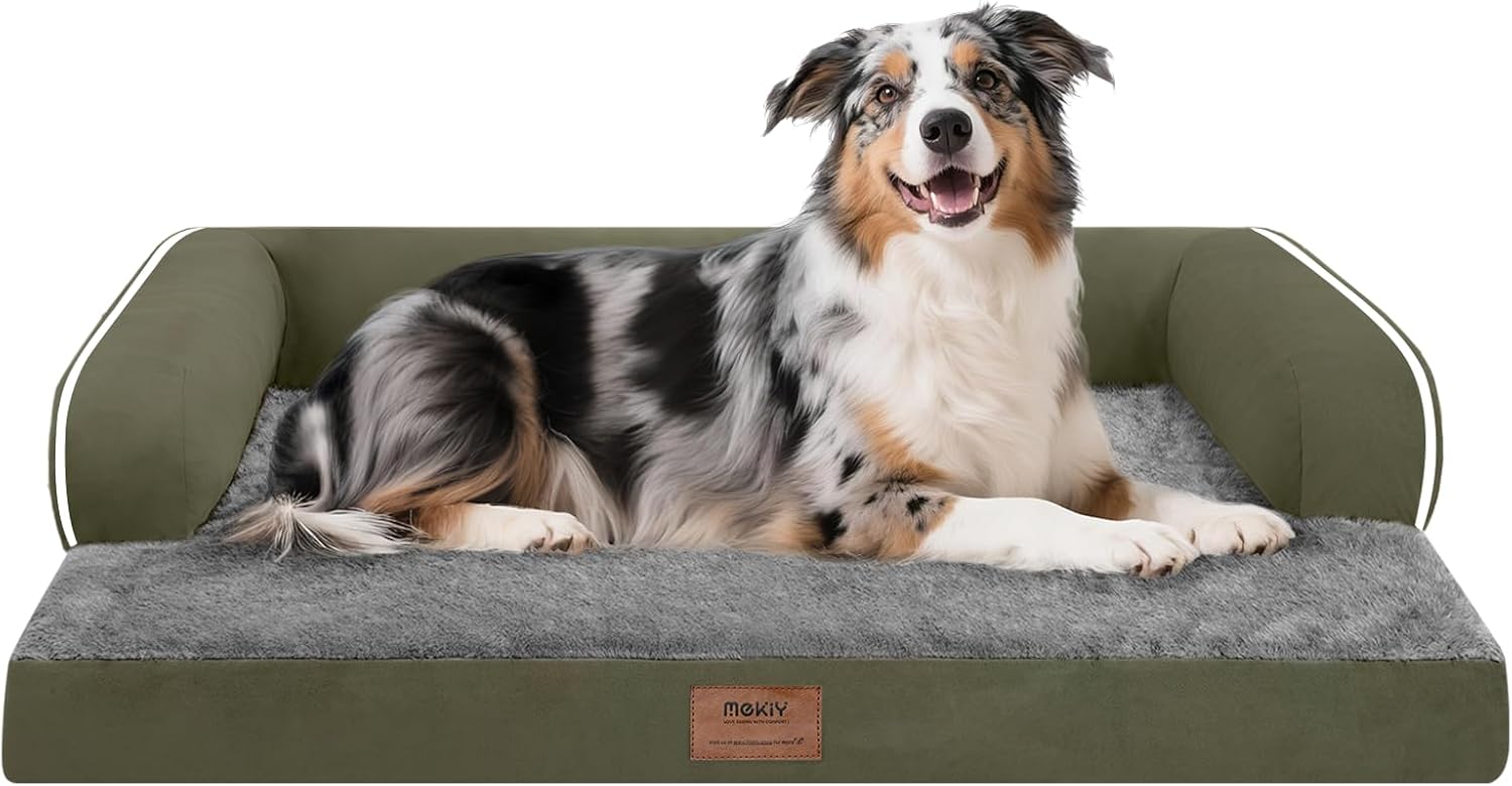 Extra Large Dog Bed-Orthopedic Waterproof XL Dog Bed for XLarge Extra Big Dogs - Foam Couch Sofa Washable with Removable Cover-Dark Green