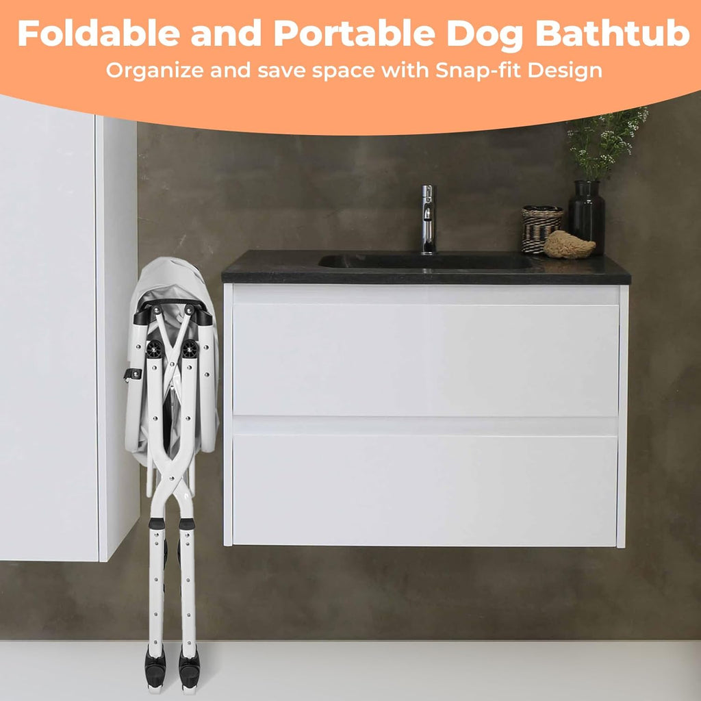 Elevated Dog Bathtub, 5 Height Adjustable Portable Dog Wash Station for Small to Large Pets, Foldable Bathing Tub with Storage & Anti-Slip Design Gray