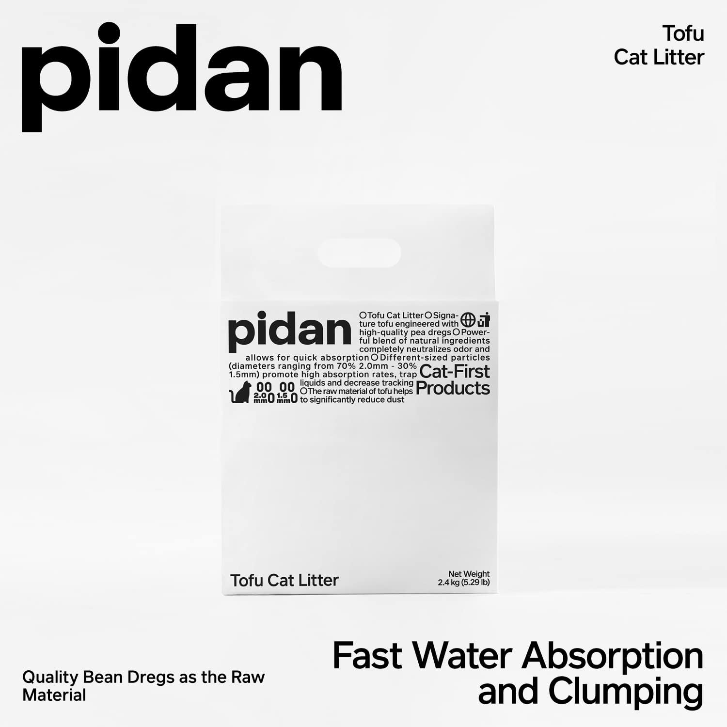 pidan Tofu Cat Litter Clumping,Flushable,Ultra Absorbent and Fast Drying, 100% Natural Ingredients Litter,Solubility in Water,Really Dust-Free,Less Scattering (5.3lb×4bags)