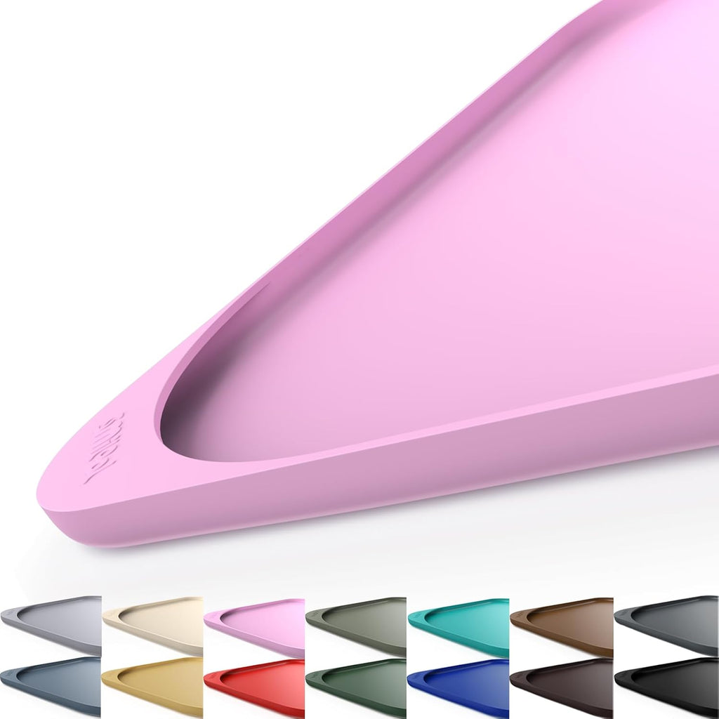 Silicone Pet Feeding Mat with Raised Edge & Residue Collection Pocket for Food and Water, Dog Bowl Mats, Cat Bowls Placemat with High Lip for Floor Waterproof, 24 x 16 x 0.8 Pink