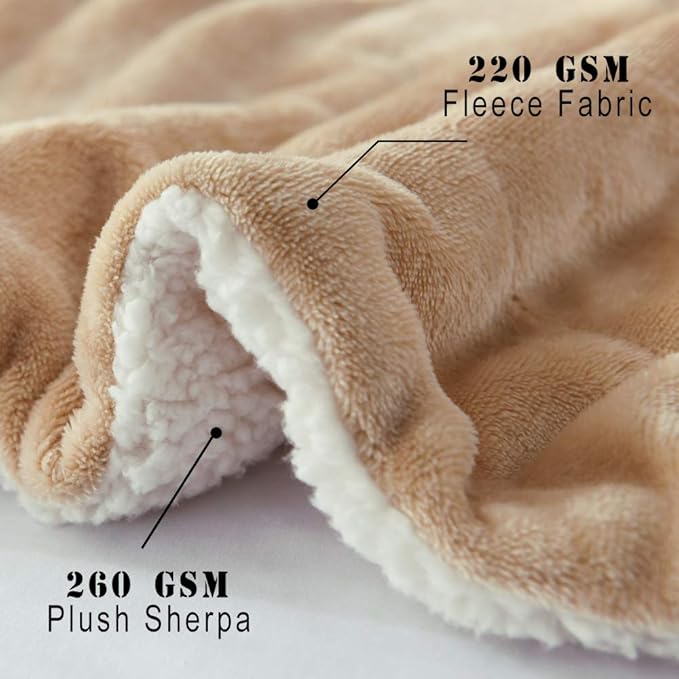 NANPIPER Reversible Sherpa Flannel Blanket Super Soft Fuzzy Lightweight Fleece Microfiber for Bed/Couch (50"x60",Beige)
