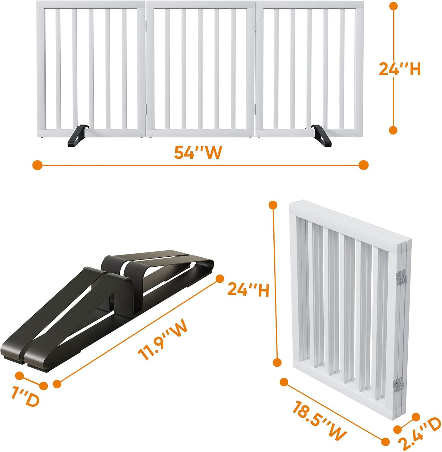 White 18-55" Wide Pet Gate, Bamboo Dog Gate for Stair, Foldable Dog Gates for Doorways House, Freestanding Pet Gates 24inches Tall, Doogie Puppy Gate Fences Indoor