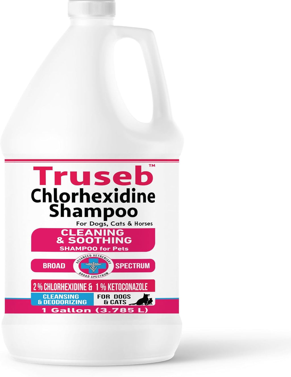 Truseb Topical Ketoconazole and Chlorhexidine Shampoo for Dogs, Cats & Horses Pleasantly Scented with a Cucumber Melon Scent with Aloe (Ketoconazole & Chlorhexidine Shampoo, 1 Gallon)