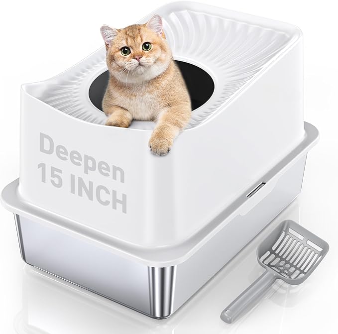 WoofiGo Stainless Steel Cat Litter Box, Large Top Entry Litter Box by CatLitterBox