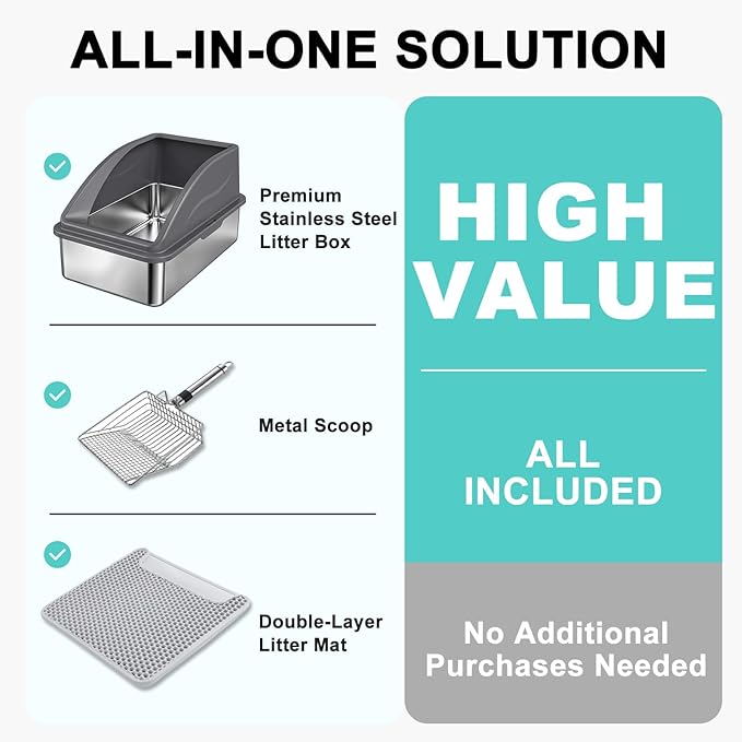 AIPERRO Stainless Steel Litter Box | XL Enclosed Cat Litter Boxs - Image 2