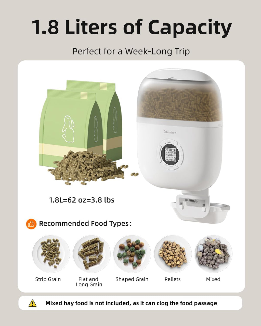 Hanging Rabbit Feeder, Programmable Automatic Pet Feeder with Dry Food Dispenser, Desiccant Bag and Portion Control for Rabbits Cats and Small Animals