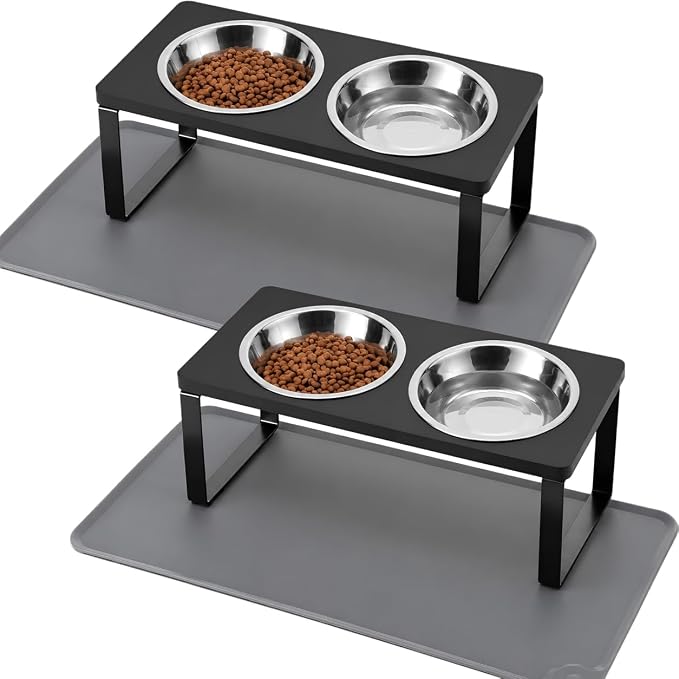 2Pack Elevated Cat Bowls with Food Mat, 15°Tilted Stand Anti Vomiting Raised by Summark
