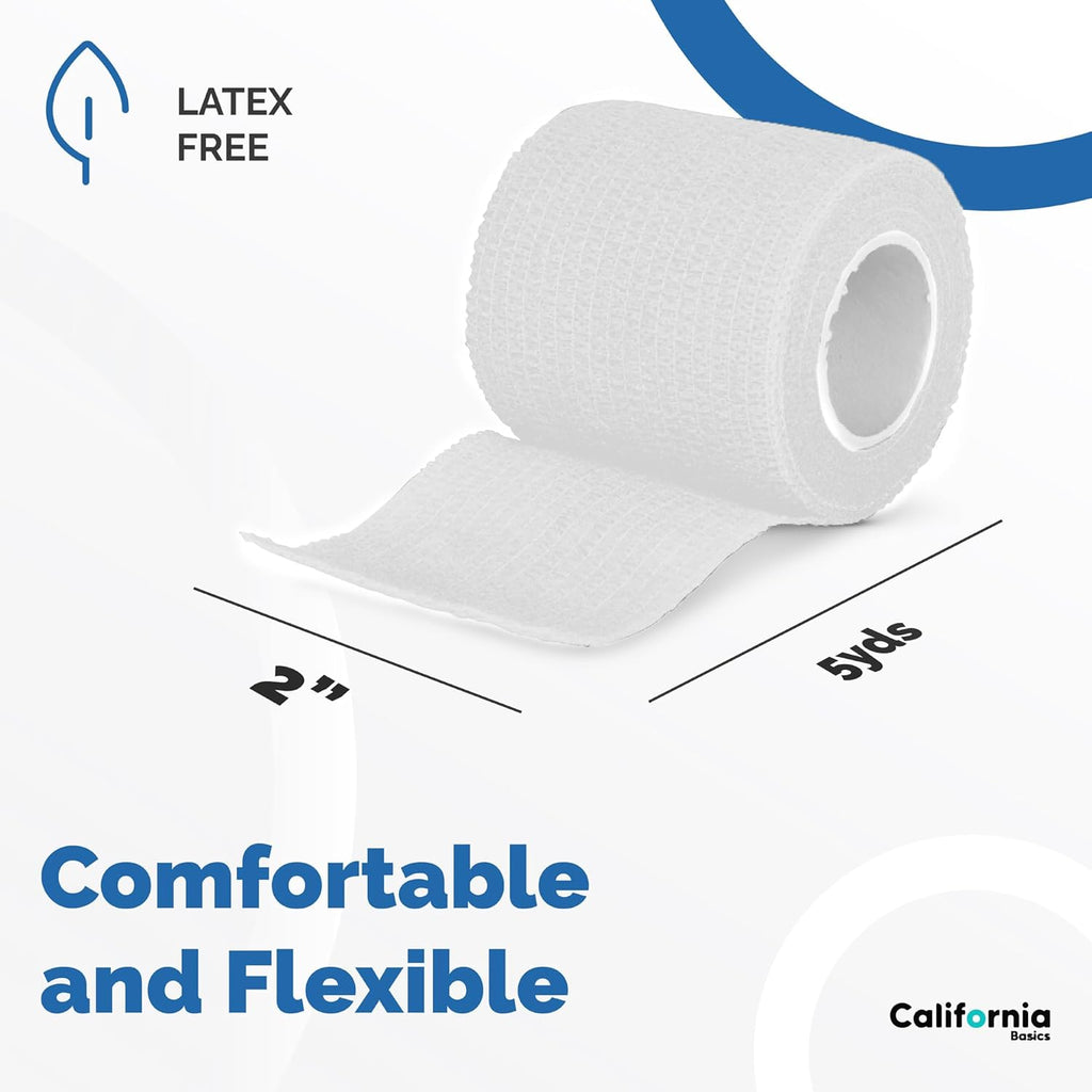 Self-Adhesive Bandage Wrap - Suitable for All Sports - Breathable Athletic Tape for Wrists - Knee and Ankle - Self Adhesive Bandage- 2 Inch- 24 Pack - White