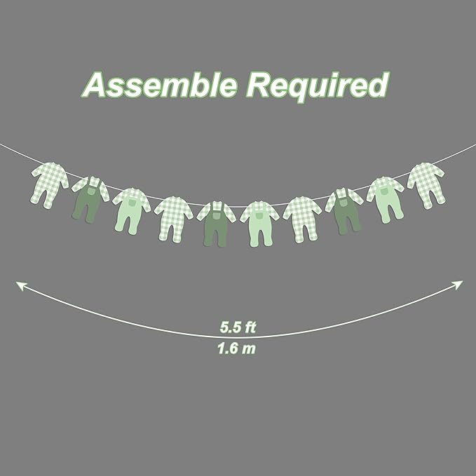 Sage Green Gingham Baby Onesie Garland Banner, Nursery Party Garland for Baby Shower Decorations