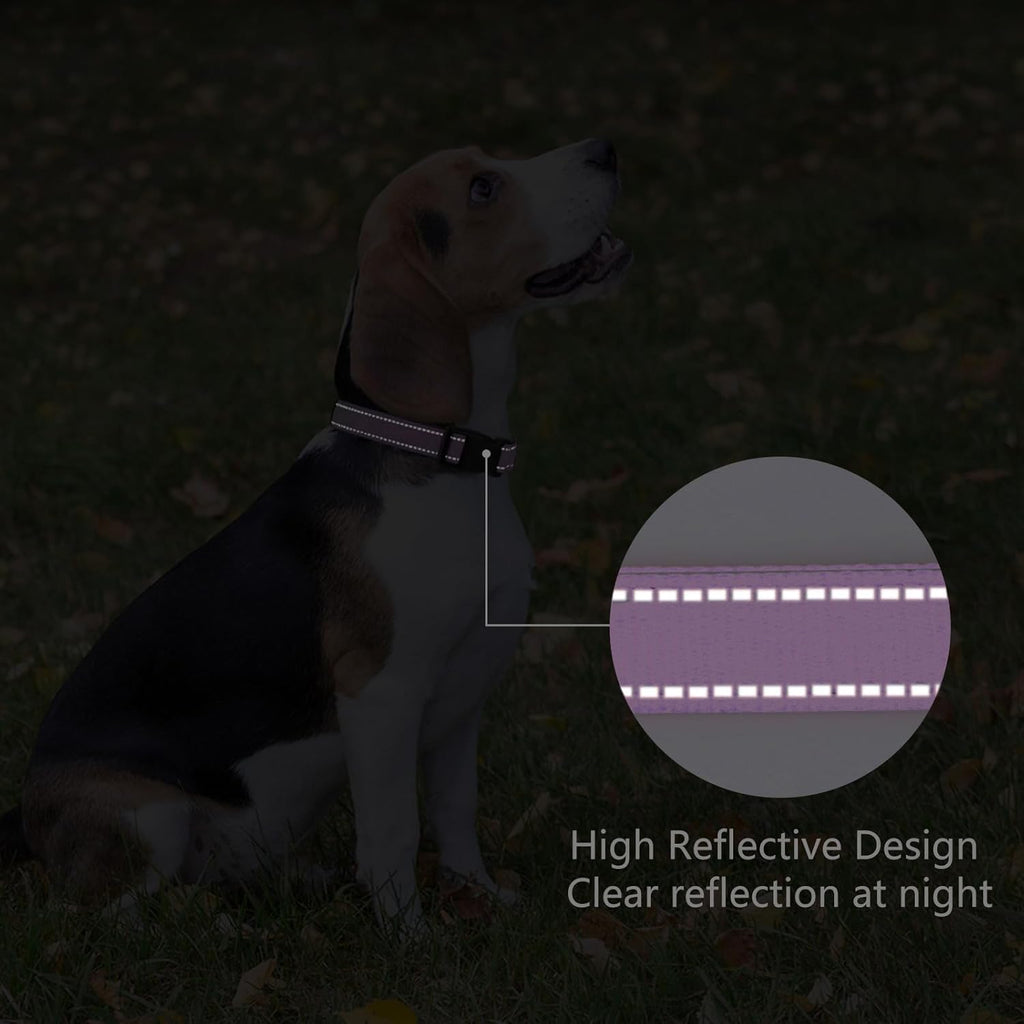 Reflective Dog Collar Padded with Soft Neoprene Breathable Quick Release Basic Dog Collars for Medium Large Dogs Lavender