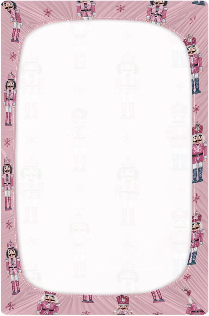 Christmas Nutcrackers Pinks Crib Sheets Soft Breathable Fitted Baby Crib Sheets Mattress Cover for Girls Boys, 52" x 28" x 9"