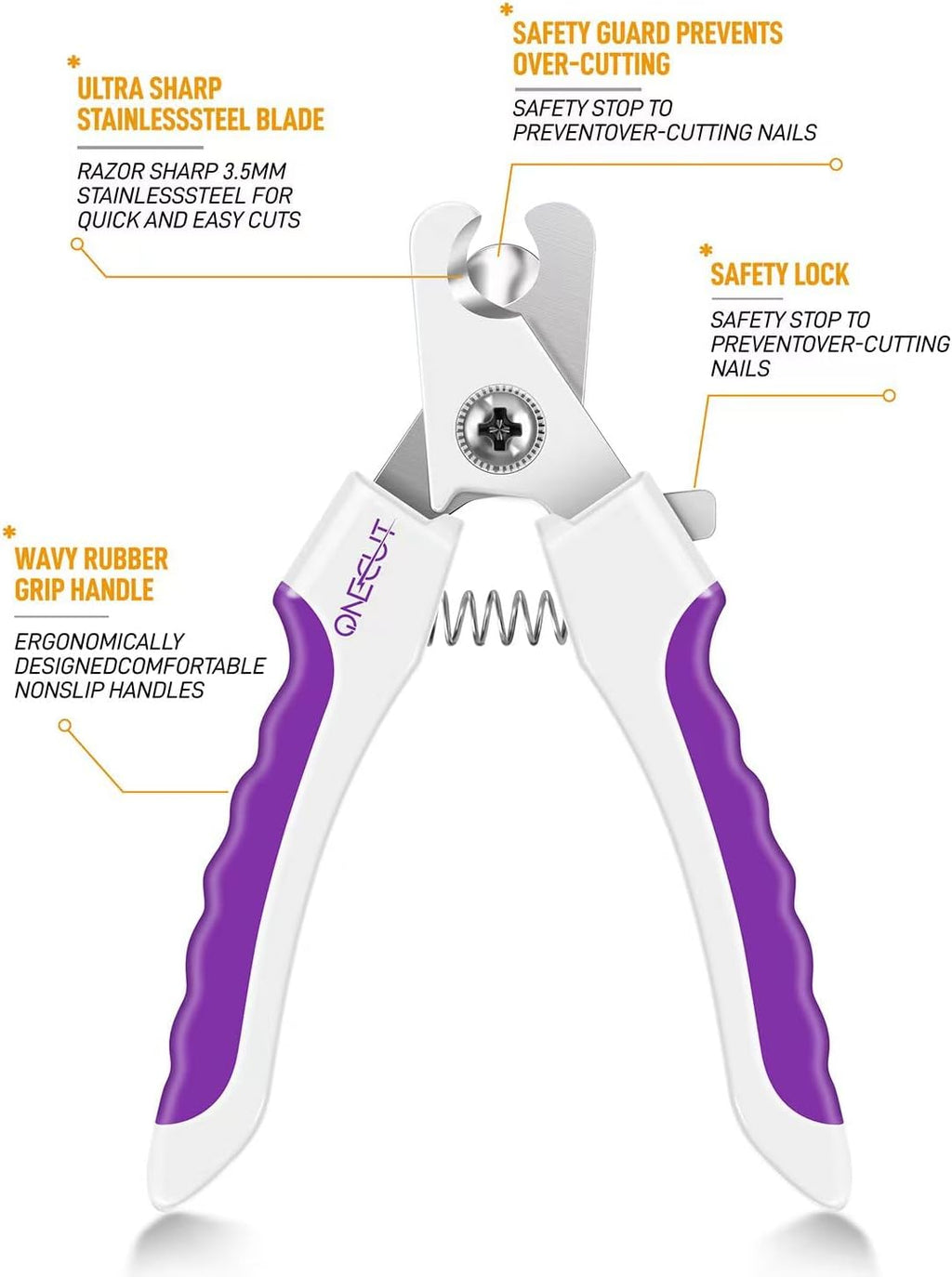 OneCut 4.7" Small Dog & Cat Nail Clipper Stainless Steel Cat Claw Trimmers for Rabbits, Guinea Pigs, Birds, Puppies, Kittens and Small Animals Pet Nail Clipper for Professional and Home Use (Purple)