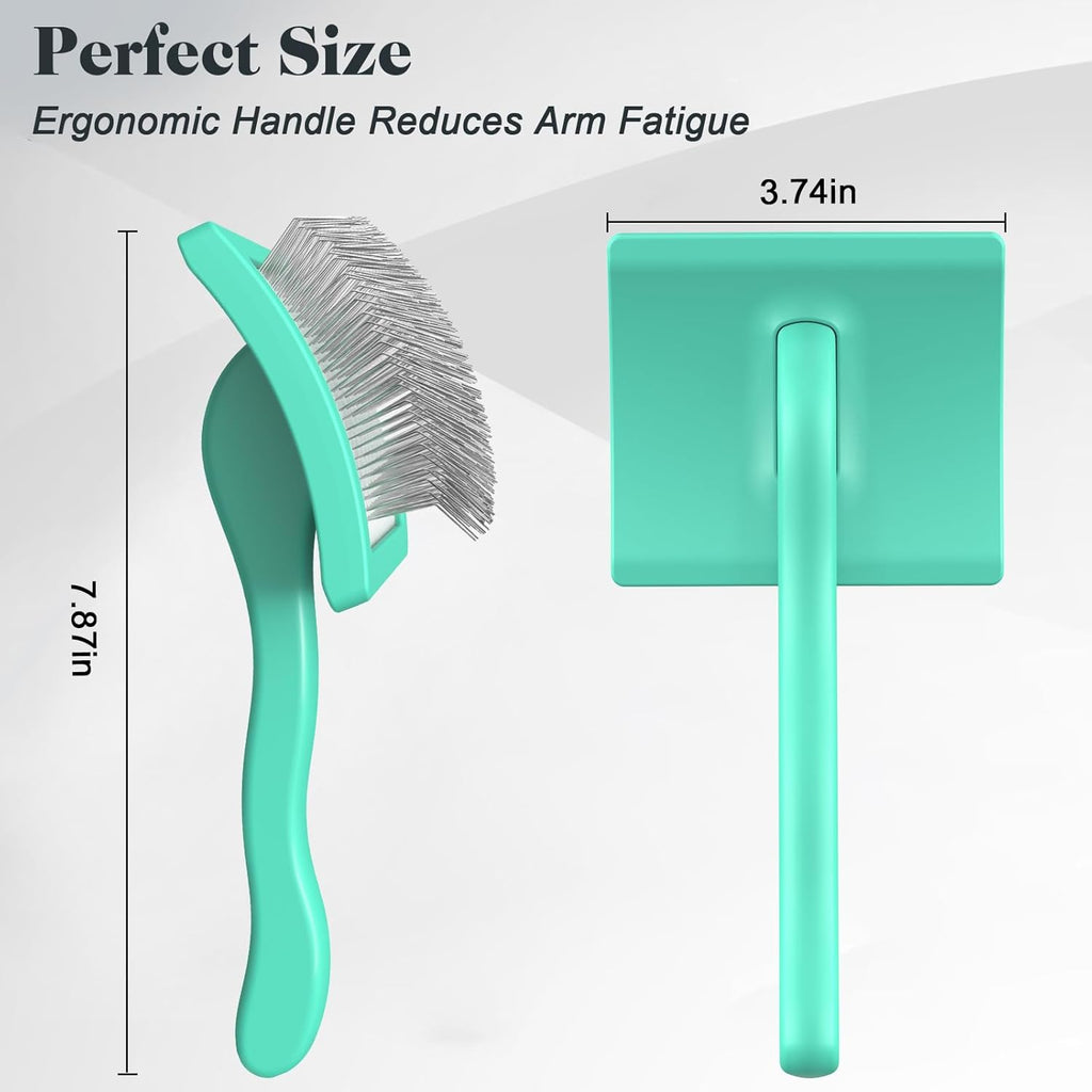 2PCS Slicker Brush for Dogs & Pet Comb,Professional Dog Grooming Brush (Goldendoodles,Poodles,Labradoodles) with Extra Long Pins to Effectively Remove Tangles, Knots and Mats (Cyan)