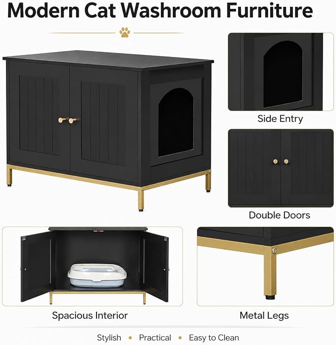 Homhedy Cat Litter Box Enclosure, Cat Washroom Furniture - Image 7