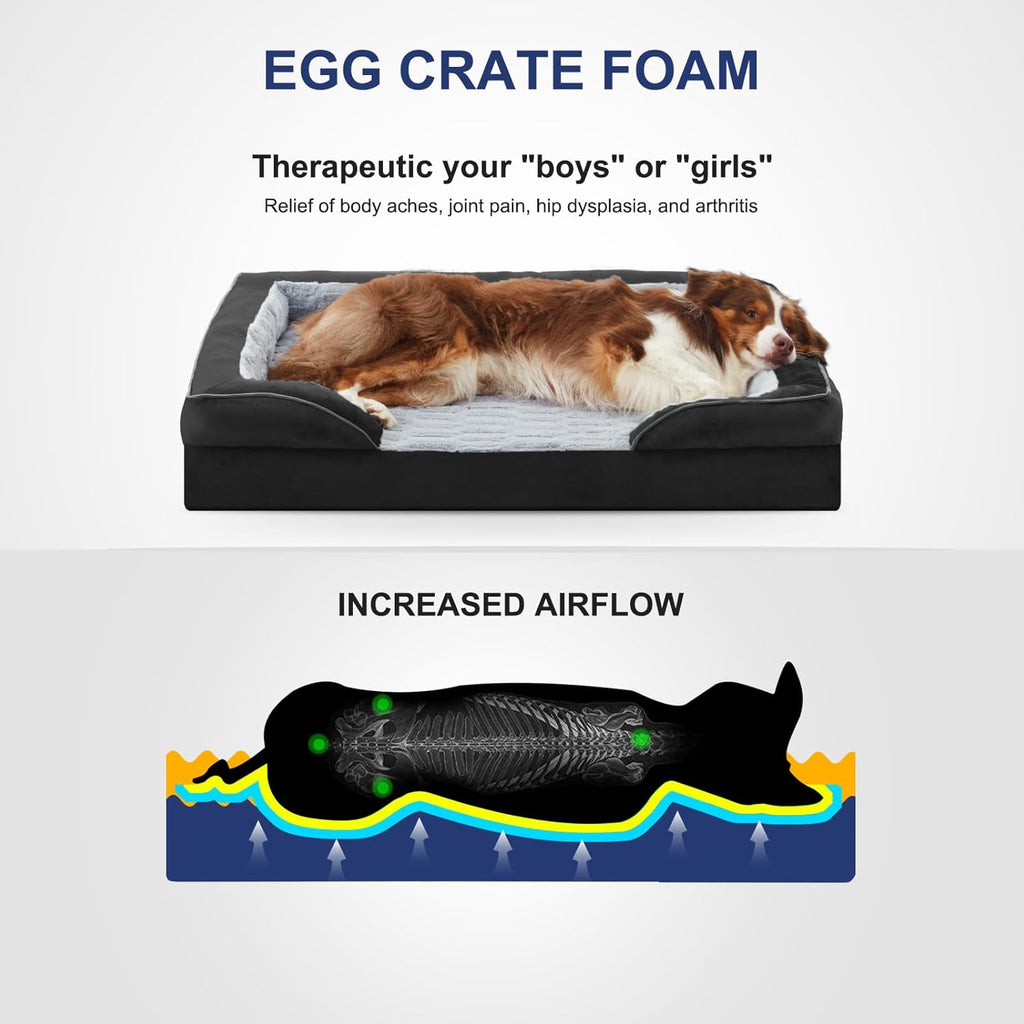 FURTIME Orthopedic Dog Bed for Extra Large Dogs - XL Plus Waterproof Dog Sofa Beds, Supportive Foam Pet Couch Bed with Removable Washable Cover, Waterproof Lining and Nonskid Bottom, Black