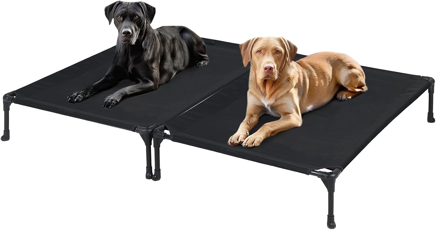 Veehoo Portable Raised Dog Cot, Cooling Elevated Pet Bed with Washable & Breathable Mesh, No-Slip Feet, Durable Dog Cot for Large Dogs, 42" x 30", Black