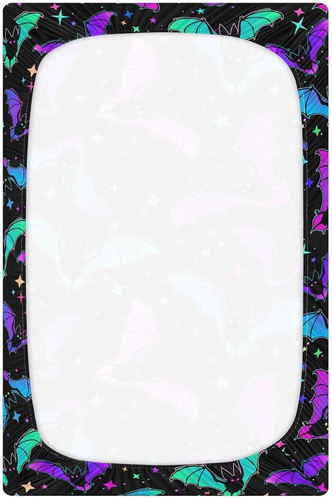 Halloween Bats Stars Crib Sheets Soft Breathable Fitted Baby Crib Sheets Mattress Cover for Girl Boys, 52" x 28" x 9"