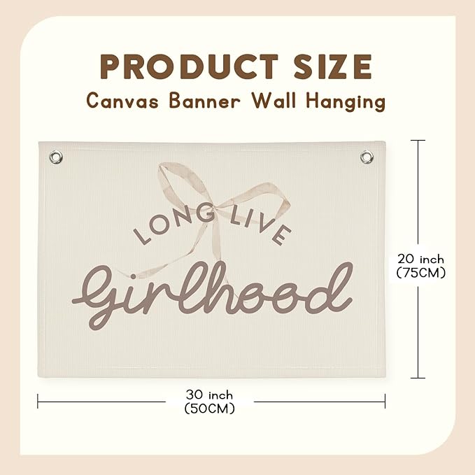 Cute Girls Room Decor，Long Live Girlhood Pink Coquette Girl Nursery Playroom Wall Hanging Linen Banner, Baby Girls Nursery Decor Toddler Teen Kids Bedroom Decorations,Newborn Gift 30x20 girlroom