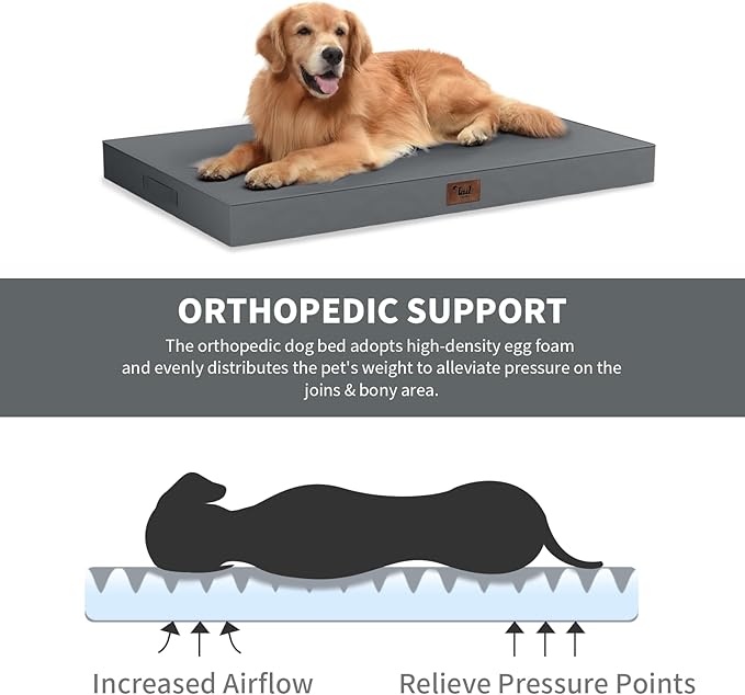 Outdoor Dog Bed for Medium Dogs, Waterproof Dog Crate Mat Orthopedic Egg Crate - Image 3