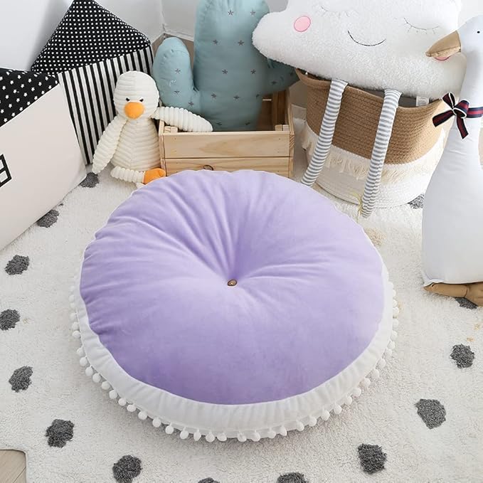 Large Floor Pillow Kids Round Floor Cushion Seating, 35 inches Big Circle Pillow, Round Floor Pillows Seating for Children, Oversized Mat for Reading Nook Teepee Playroom Nursery, Purple