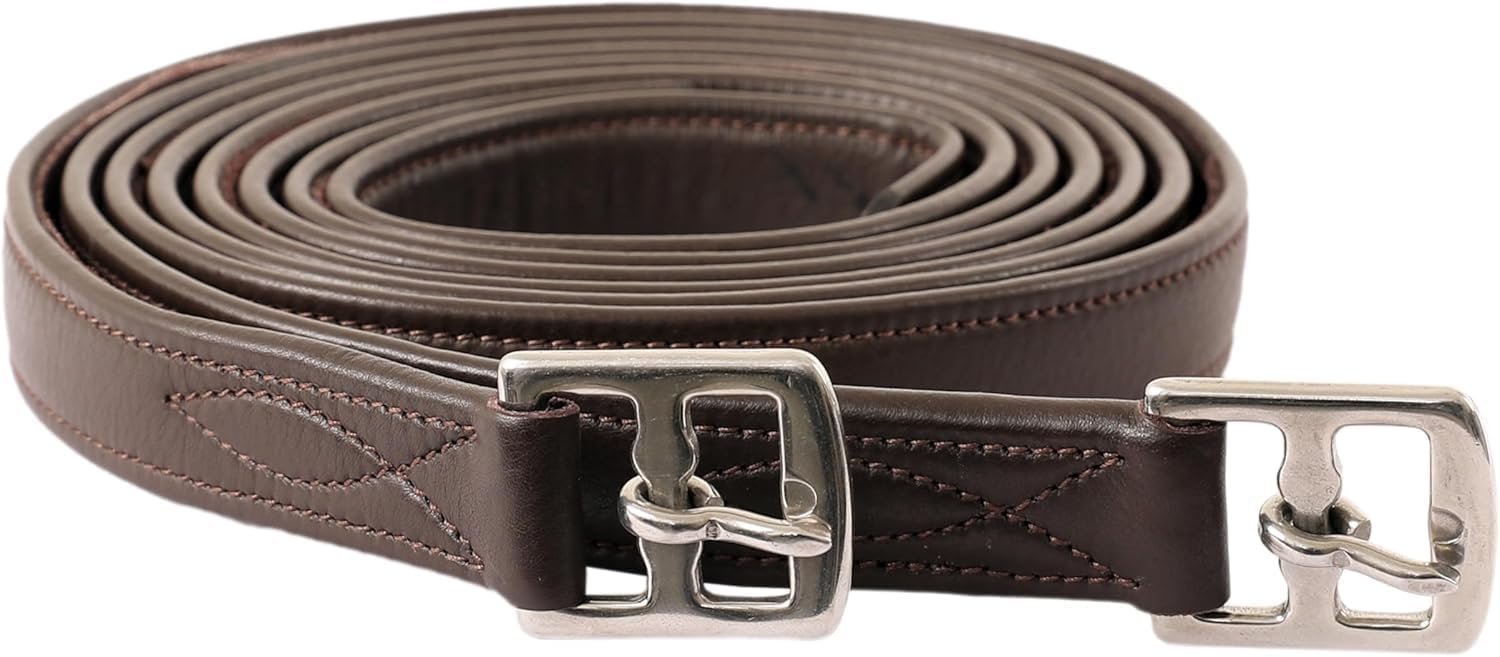Exion FlexiStrong Stirrup Leathers for English Saddle | Ultra-Soft Cow Calfskin with Nylon Core | 1” Wide Stirrup Leathers for Daily Use | Sizes 48" to 62" | Black, Brown