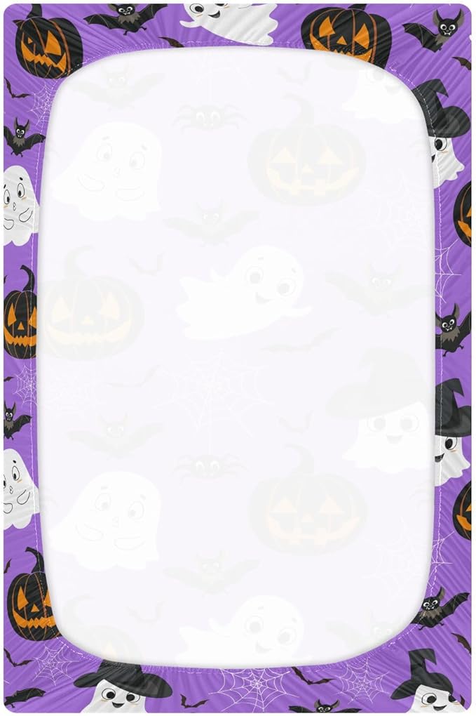Ghost Halloween Crib Sheets Soft Breathable Fitted Baby Playard Sheets Mattress Cover for Girl Boys, 39" x 27" x 5"
