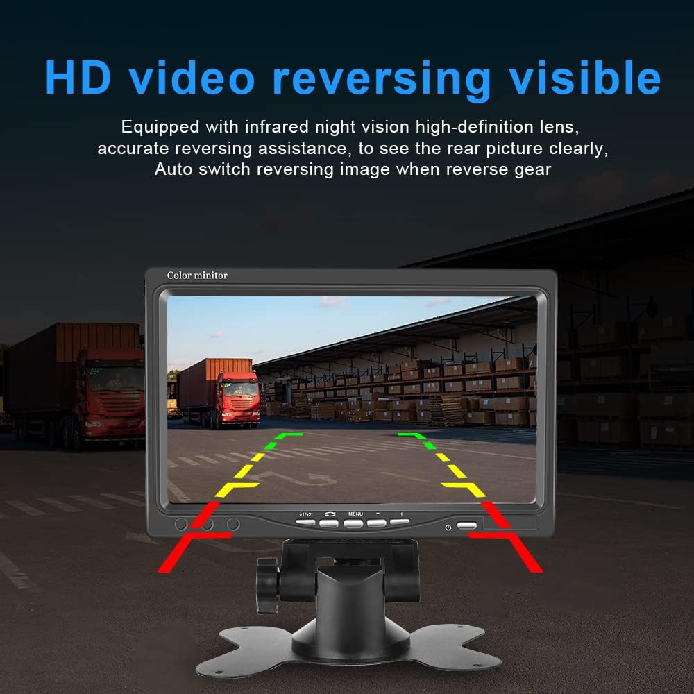 Hikity Backup Camera with Monitor Kit, Waterproof 18 IR LED Night Vision Reverse Camera + 7" Rear View Monitor Vehicle Parking System for RV Bus Trailer Truck (65ft Video Cable+ Cigarette Lighter)