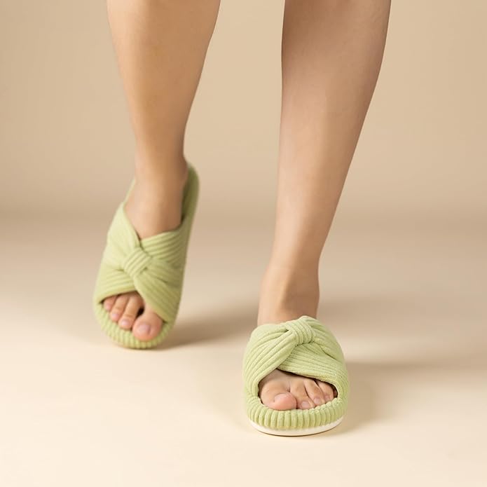 Chantomoo Slippers for Women Memory Foam House Bedroom Corduroy Bow Crossbands Slipper Shoes Comfy Trendy Gift Slippers