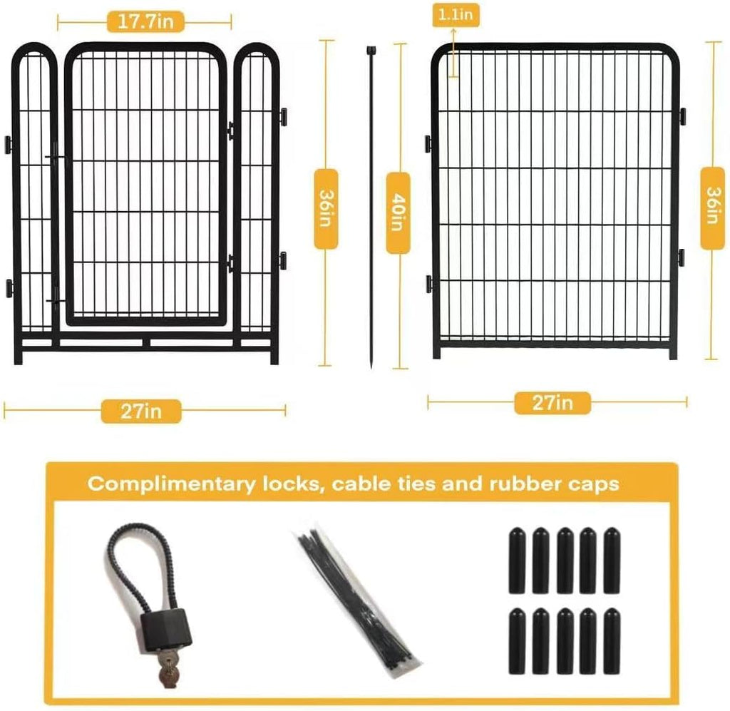 Dog Playpen 36inch 4 Panels, Puppy Playpen Indoors, Dog Fences Outdoor for Yard, Wide Door Low Threshold Garden Fencing for Medium/Large Pets. Black Pens Total 8.9 Ft(L)
