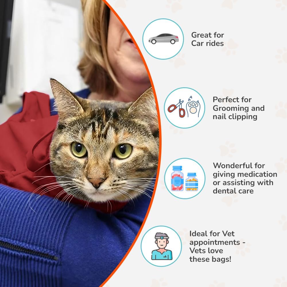 Cozy Comfort Carrier - Small Soft Red Cat Carrier and Cat Restraint Bag for Nail Trimming, Vet Visits, Medication Administration, Dental Care, and Travel