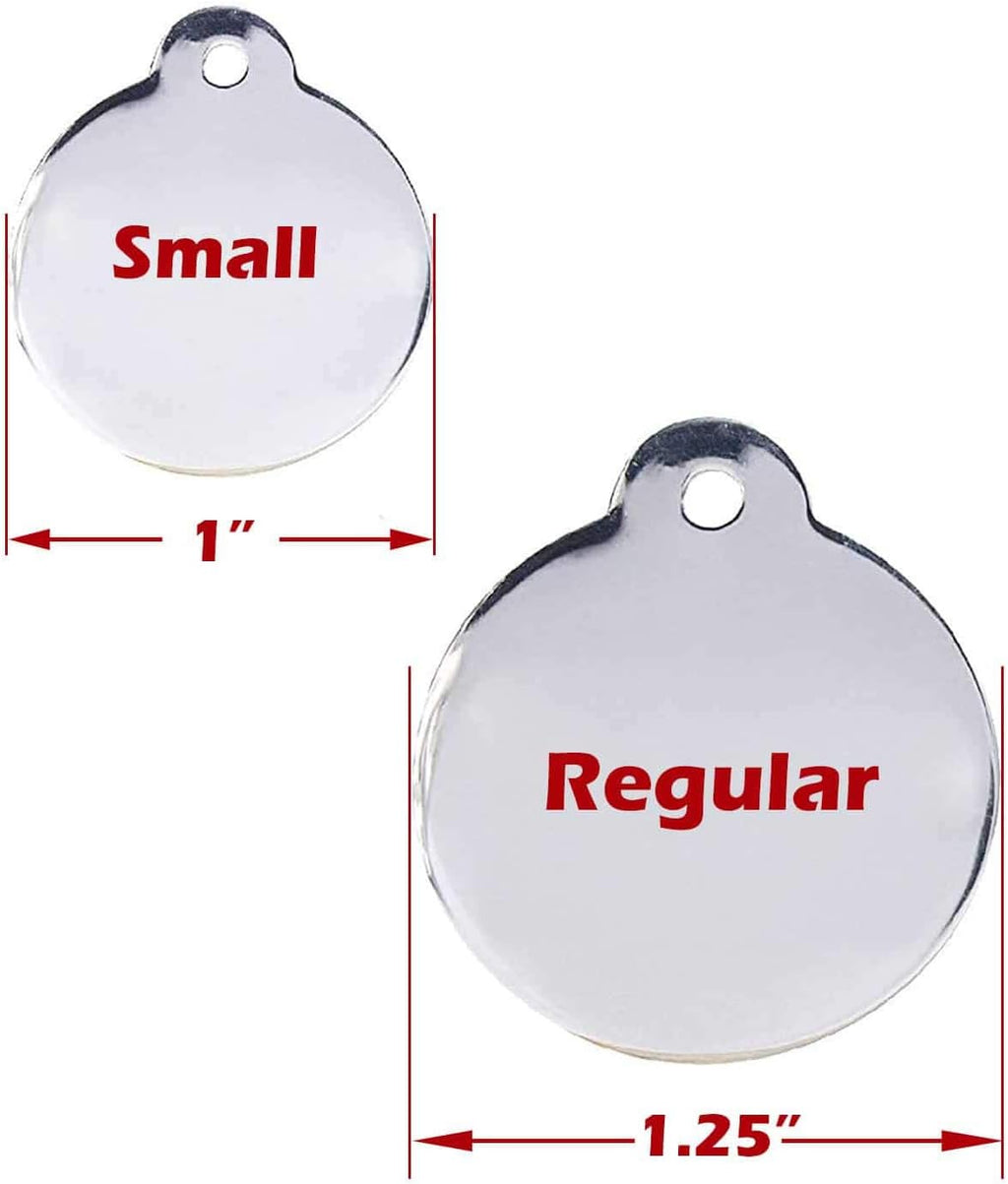 Engraved Pet Tag for Dogs and Cats - Personalized Front & Back up to 4 Lines of Text Custom Engraved ID, Round Paw Print Solid Plating Stainless Steel Blue Small