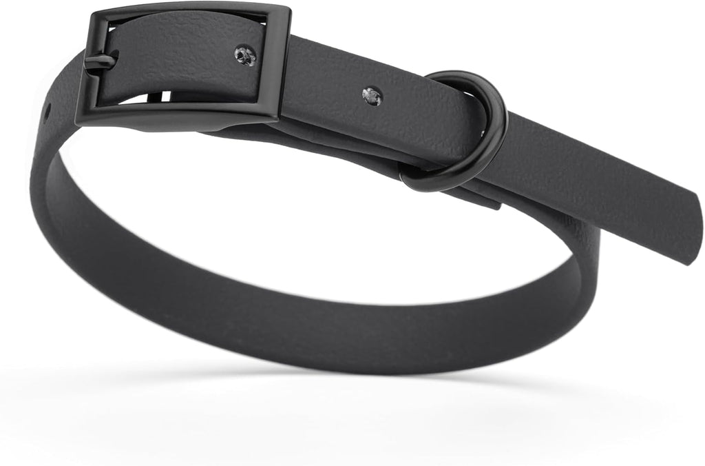 Dogline Biothane Waterproof Dog Collar Strong Coated Nylon Webbing with Black Hardware Odor- Proof for Easy Care Easy to Clean High Performance Fits Small Medium or Large Dogs, Black