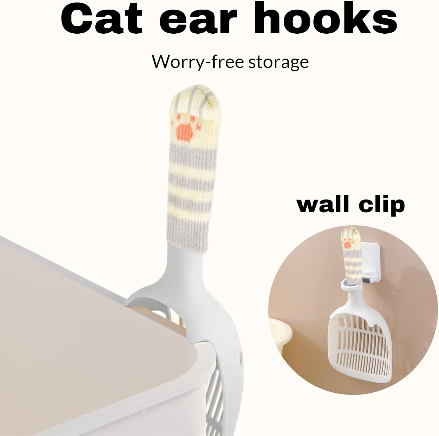 Cat Scooper for Litter Box, Cat Litter Scoop, Kitty Litter Scoop, Cat and Dog Poop Collector, Pet Litter Sifter, Cute Handle, Cat Litter Scooper with Holder for Various Litter Boxes (White)
