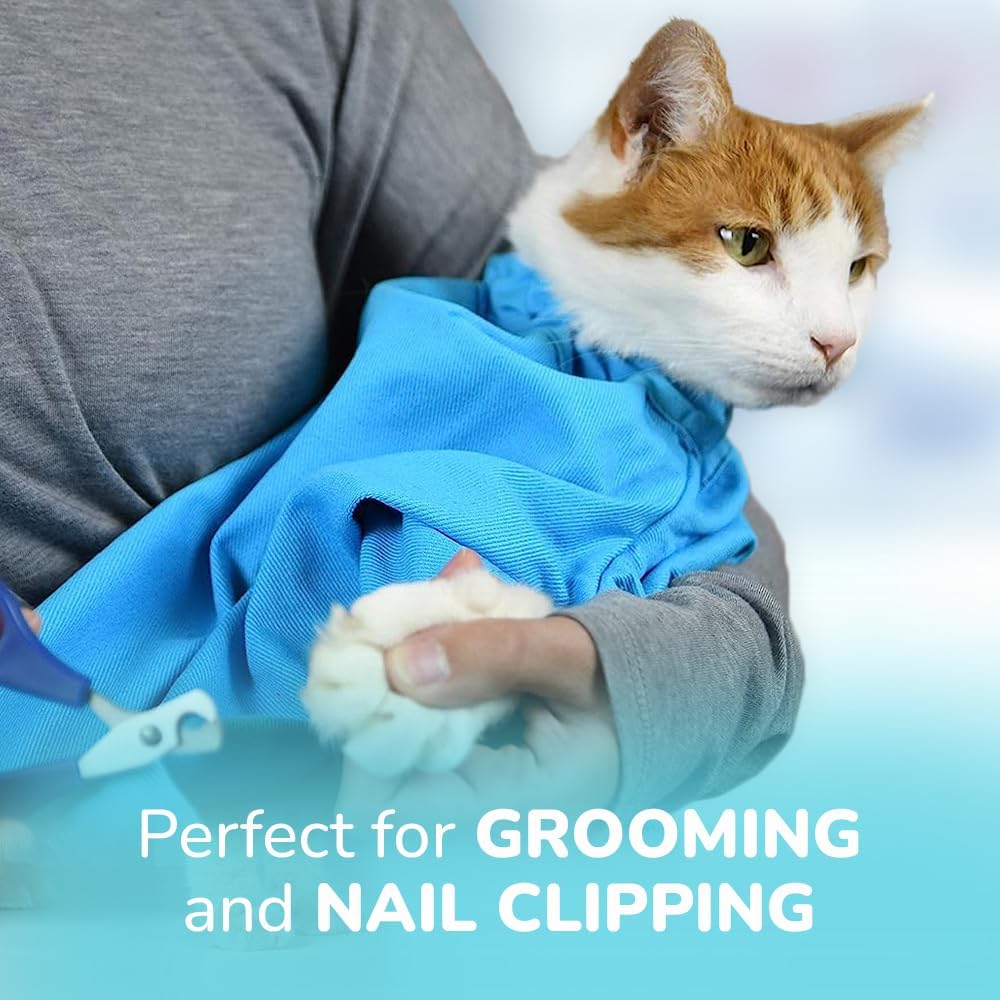 Cozy Comfort Carrier - X-Large Light Blue Cat Carrier and Cat Restraint Bag for Medication Administration, Grooming, Vet Visits, Dental Care, and Nail Trimming