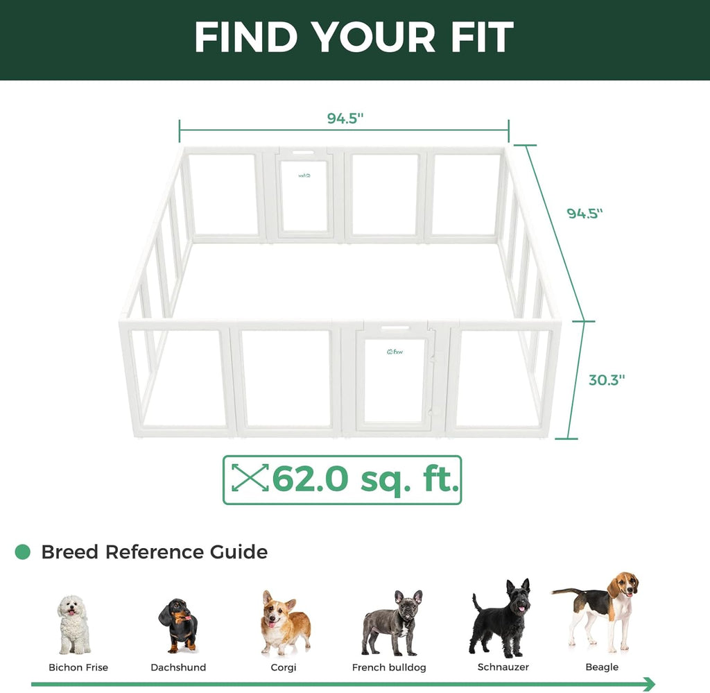 FXW AuraSpace Acrylic Indoor Unleashed Dog Playpen for Small and Medium Dogs, 30 Inch, 16 Panels, White