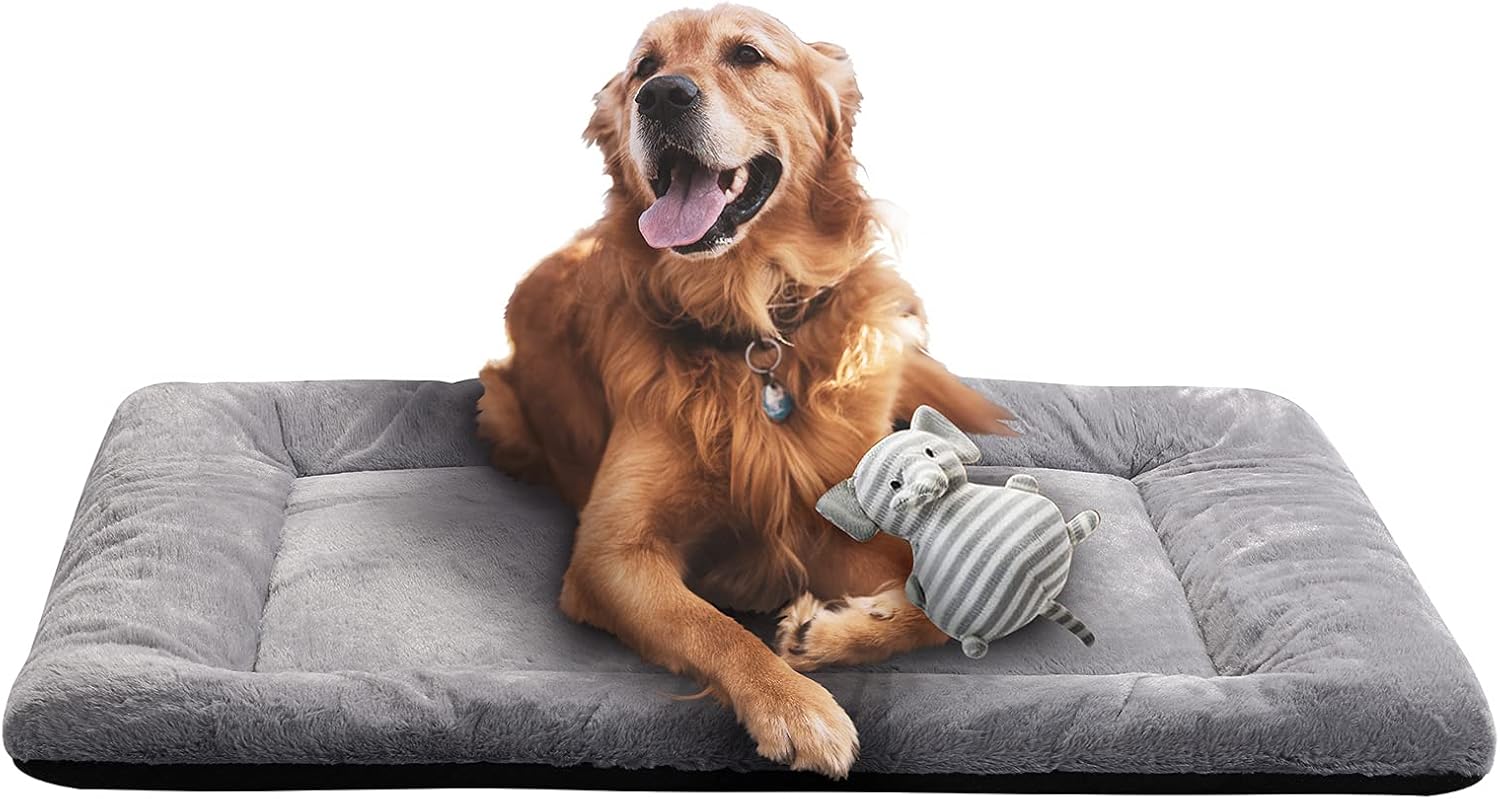 VERZEY Crate Pad for Large Dogs Fit Metal,Ultra Soft Bed Washable & Anti-Slip Kennel Pad for Dogs Cozy Sleeping Mat,Gray 42inch