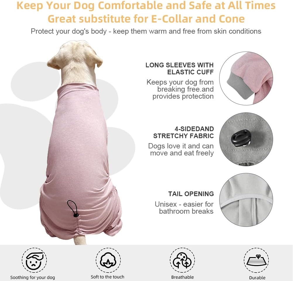 Dog Pyjamas PJS Sweater Clothes and Home Clothing Suitable for Small to Medium Breeds of Dogs, Dog Neutering Suits, Extra-Large Stretch Fabric, Four-Legged Clothes(Thin Pink, XL)