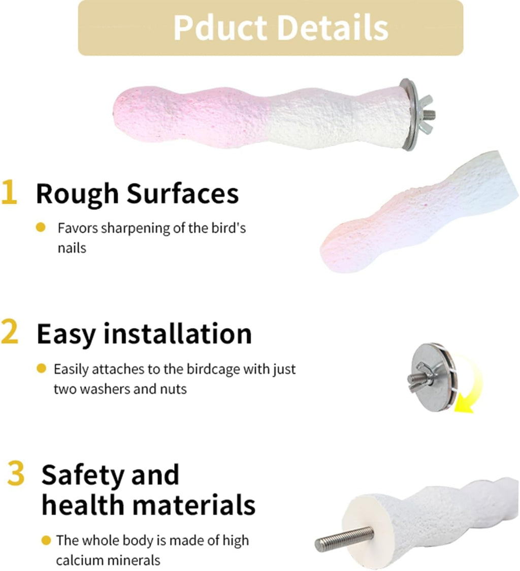 Bird Perches for Cage, Abrasive Surface High Calcium Mineral Parrot Perch Stand - Bird Nail File for Claw & Beak Health, Colorful Ceramic Bird Cage Accessories (Pink, Coral)