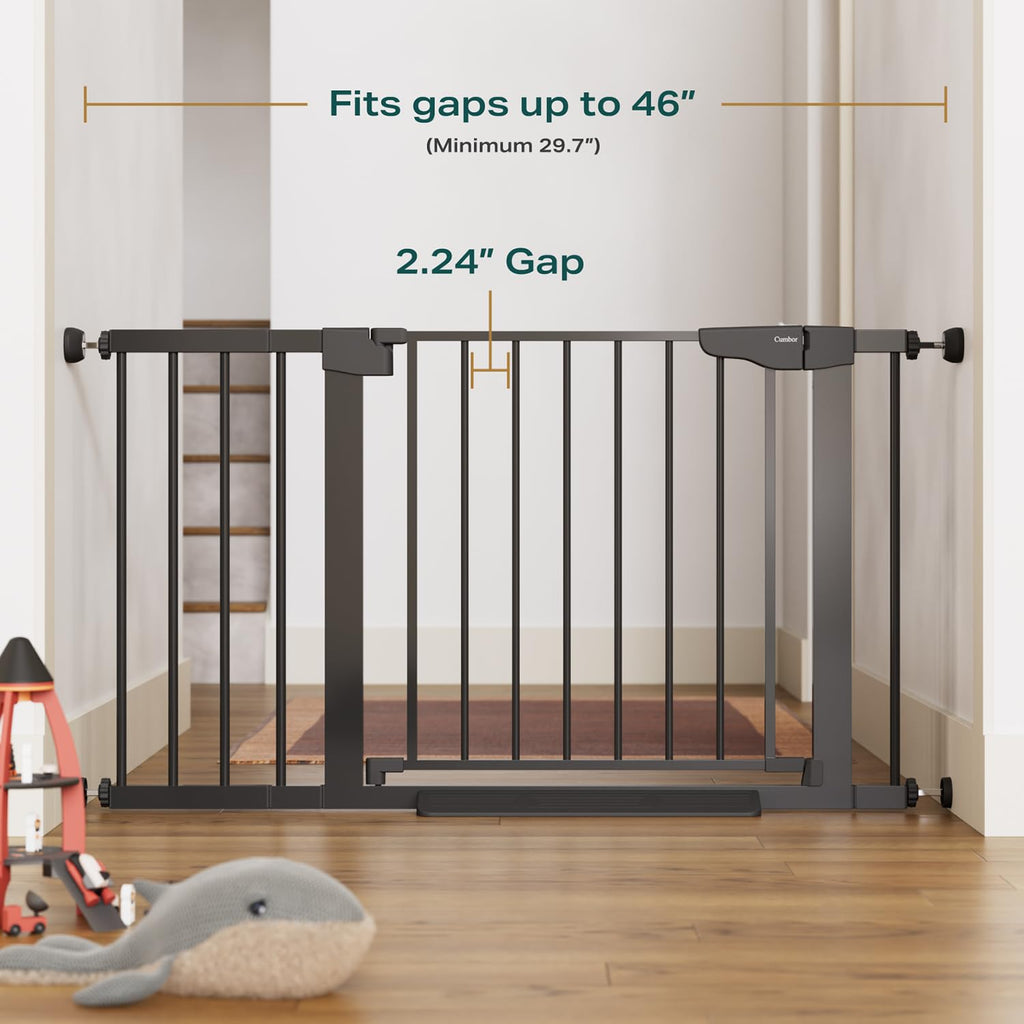 Cumbor 2 Pack 29.7-46" Baby Gate for Stairs, Mom's Choice Awards Winner-Auto Close Dog Gate for doorways, Easy Install Pressure Mounted Pet Gates indoor, Easy Walk Thru Wide Safety Gate for Dog, Black