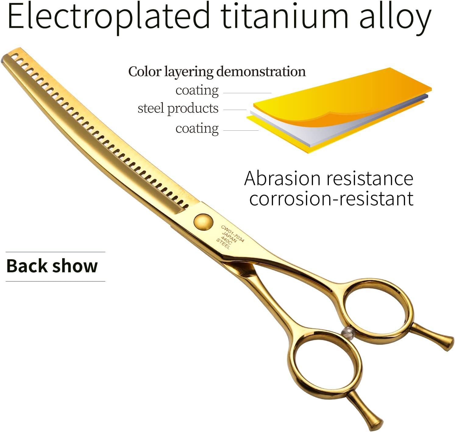 Fenice Peak Professional Dog Grooming Scissors Pet Curved Chunker Shears 7.0'' Extremely Sharp Blades 440C Steel Thinning Scissors Durable Smooth Motion & Fine Cut for Dogs and Cats(Gold)
