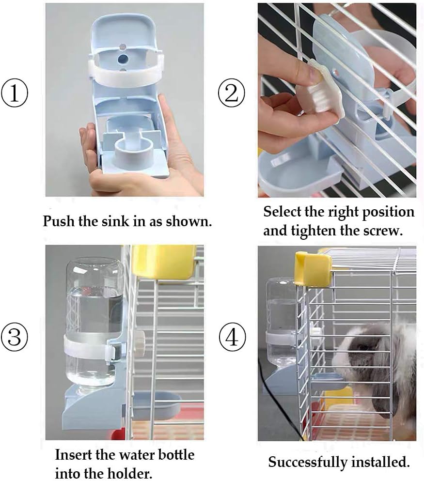 kathson Rabbit Water Bottle, 17oz Hanging Water Fountain Automatic Dispenser No Leak WaterFeeder for Bunny Chinchilla Guinea Pig Hedgehog Ferret, Blue