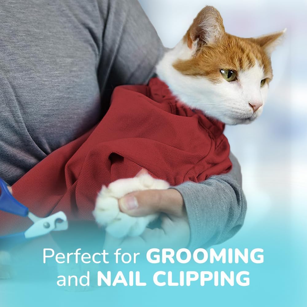 Cozy Comfort Carrier - X-Large Soft Red Cat Carrier and Cat Restraint Bag for Nail Trimming, Vet Visits, Medication Administration, Dental Care, and Travel