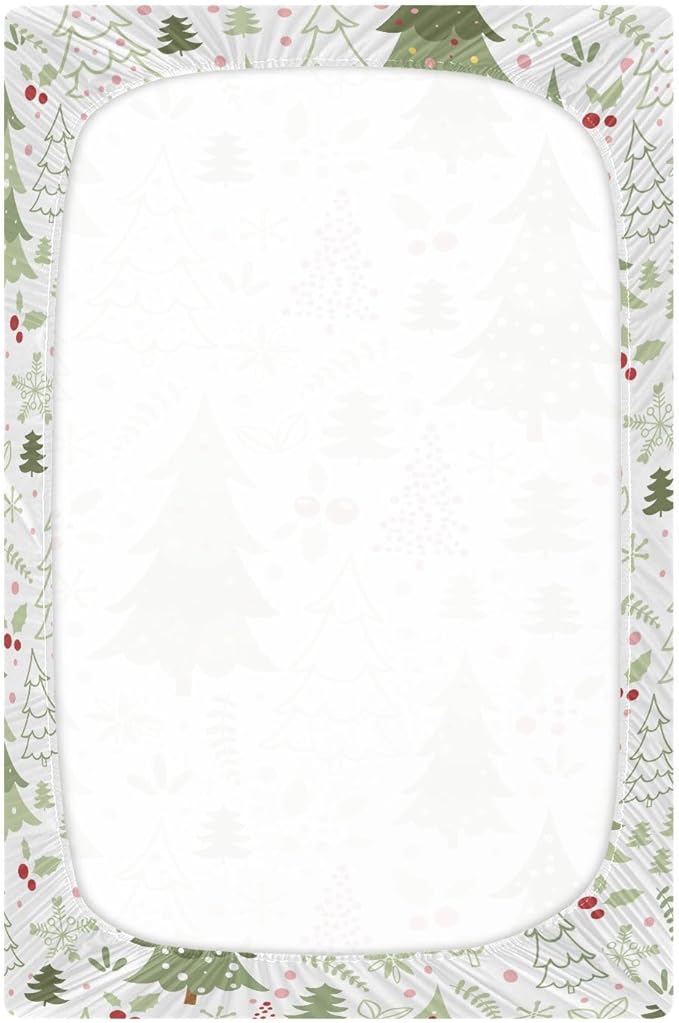 Cartoon Christmas Tree Crib Sheets for Boys Girls Soft Breathable Mini Crib Sheets for Baby 52" x 28"