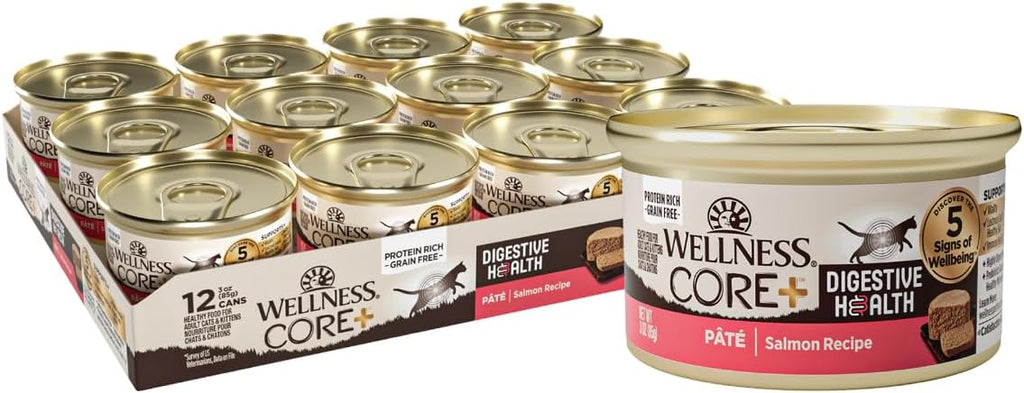 Wellness CORE+ Digestive Health Pate Adult Wet Cat Food, Natural, Protein-Rich, Grain Free, 3 Ounce, 12 Pack (Salmon)