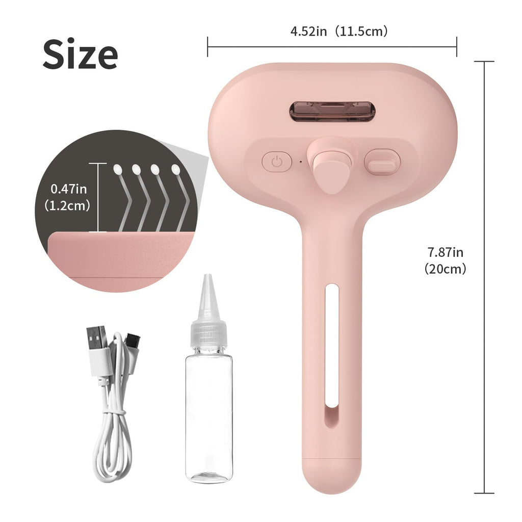 3-in-1 Self-Cleaning Steam Brush - Anti-Static, for Grooming Long & Short Pet Hair, Reduces Shedding, Pink